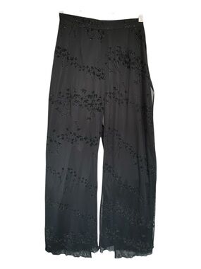 Vintage Disco Rave Wide-Leg Black Embellished Evening Petite Pants